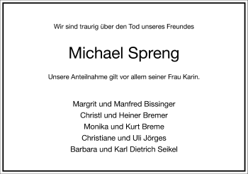 Traueranzeige von Michael Spreng von Frankfurter Allgemeine Zeitung