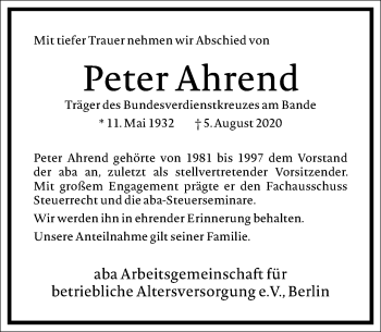 Traueranzeige von Peter Ahrend von Frankfurter Allgemeine Zeitung