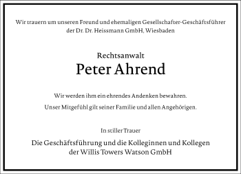 Traueranzeige von Peter Ahrend von Frankfurter Allgemeine Zeitung