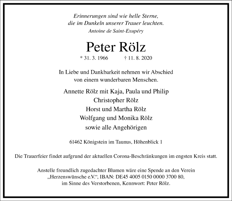  Traueranzeige für Peter Rölz vom 29.08.2020 aus Frankfurter Allgemeine Zeitung