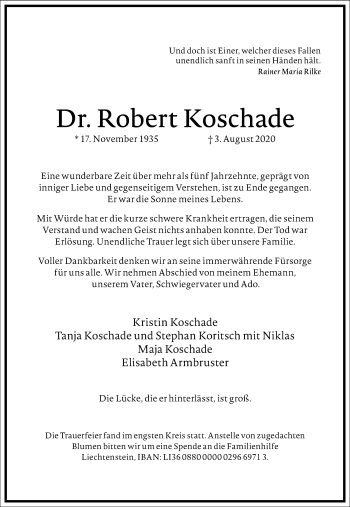 Traueranzeige von Robert Koschade von Frankfurter Allgemeine Zeitung