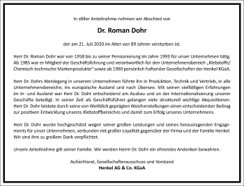 Traueranzeige von Roman Dohr von Frankfurter Allgemeine Zeitung