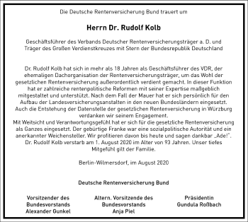 Traueranzeige von Rudolf Kolb von Frankfurter Allgemeine Zeitung