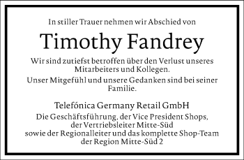 Traueranzeige von Timothy Fandrey von Frankfurter Allgemeine Zeitung