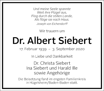 Traueranzeige von Albert Siebert von Frankfurter Allgemeine Zeitung