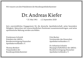 Traueranzeige von Andreas Kiefer von Frankfurter Allgemeine Zeitung