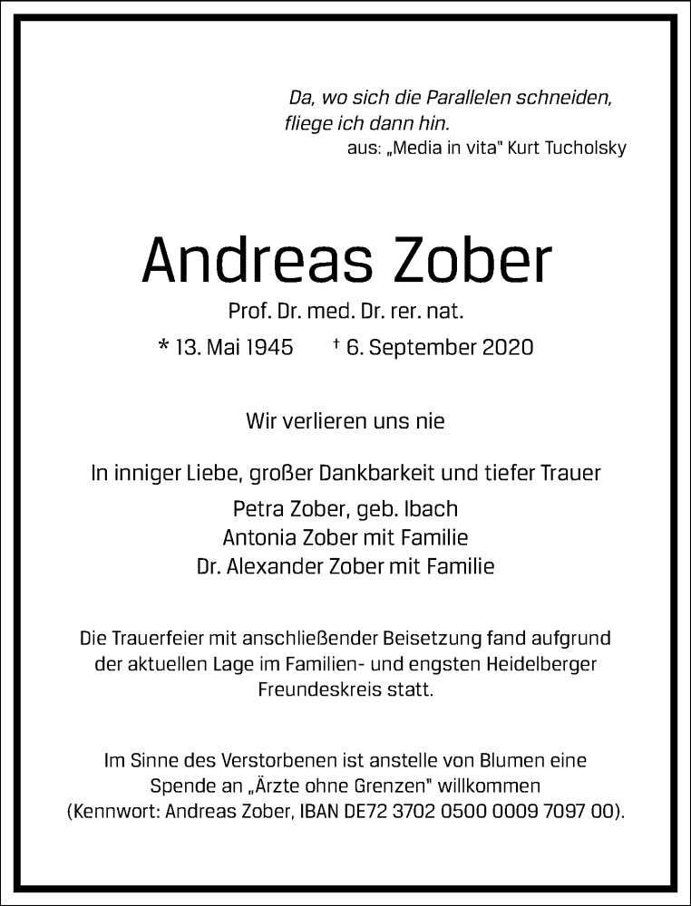  Traueranzeige für Andreas Zober vom 26.09.2020 aus Frankfurter Allgemeine Zeitung