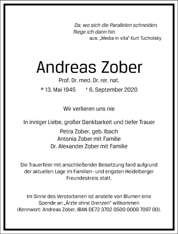 Traueranzeige von Andreas Zober von Frankfurter Allgemeine Zeitung