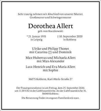 Traueranzeige von Dorothea Allert von Frankfurter Allgemeine Zeitung