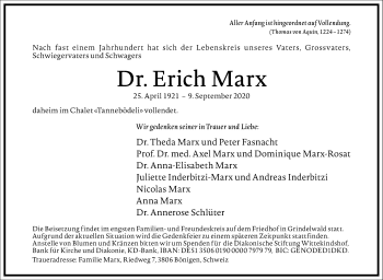 Traueranzeige von Erich Marx von Frankfurter Allgemeine Zeitung