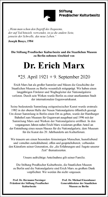 Traueranzeige von Erich Marx von Frankfurter Allgemeine Zeitung