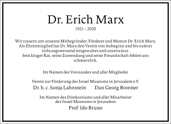 Traueranzeige von Erich Marx von Frankfurter Allgemeine Zeitung