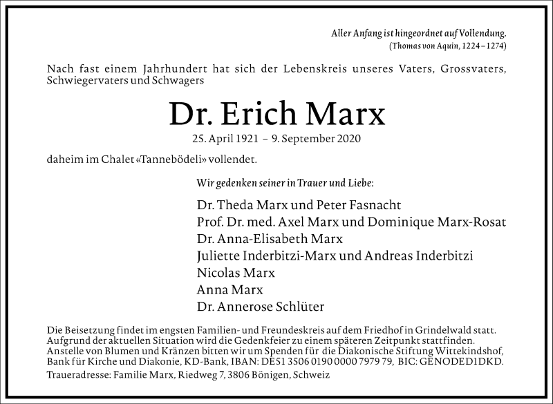  Traueranzeige für Erich Marx vom 11.09.2020 aus Frankfurter Allgemeine Zeitung