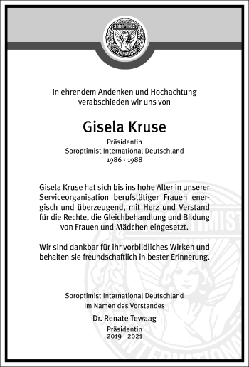 Traueranzeige von Gisela Kruse von Frankfurter Allgemeine Zeitung