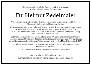 Traueranzeige von Helmut Zedelmaier von Frankfurter Allgemeine Zeitung