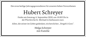 Traueranzeige von Hubert Schreyer von Frankfurter Allgemeine Zeitung