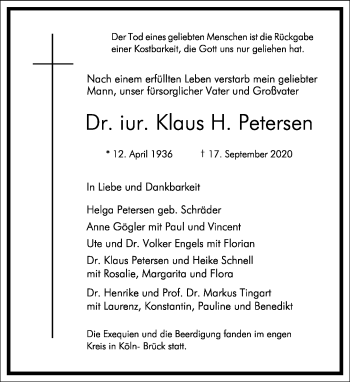 Traueranzeige von Klaus  Petersen von Frankfurter Allgemeine Zeitung