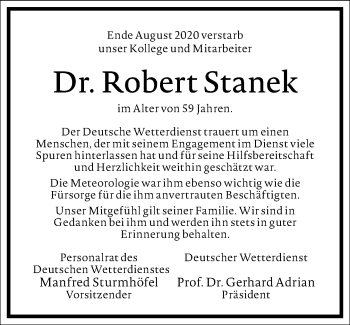 Traueranzeige von Robert Stanek von Frankfurter Allgemeine Zeitung