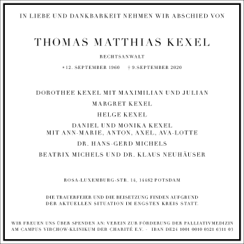 Traueranzeige von Thomas Matthias Kexel von Frankfurter Allgemeine Zeitung