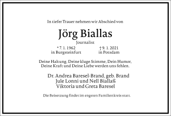 Traueranzeige von Jörg Biallas von Frankfurter Allgemeine Zeitung