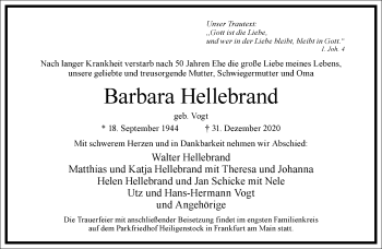 Traueranzeige von Barbara Hellebrand von Frankfurter Allgemeine Zeitung