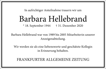Traueranzeige von Barbara Hellebrand von Frankfurter Allgemeine Zeitung