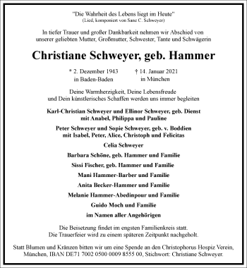 Traueranzeige von Christiane Schweyer von Frankfurter Allgemeine Zeitung