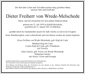 Traueranzeige von Dieter  von Wrede-Melschede von Frankfurter Allgemeine Zeitung