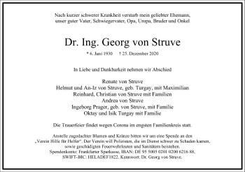 Traueranzeige von Georg von Struve von Frankfurter Allgemeine Zeitung