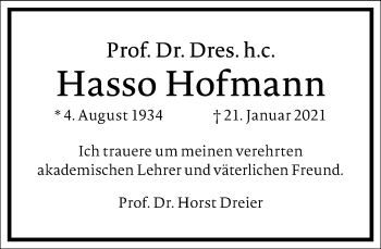 Traueranzeige von Hasso Hofmann von Frankfurter Allgemeine Zeitung