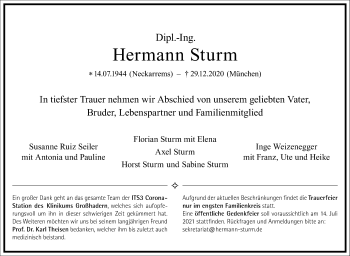 Traueranzeige von Hermann Sturm von Frankfurter Allgemeine Zeitung