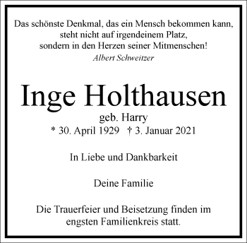 Traueranzeige von Inge Holthausen von Frankfurter Allgemeine Zeitung