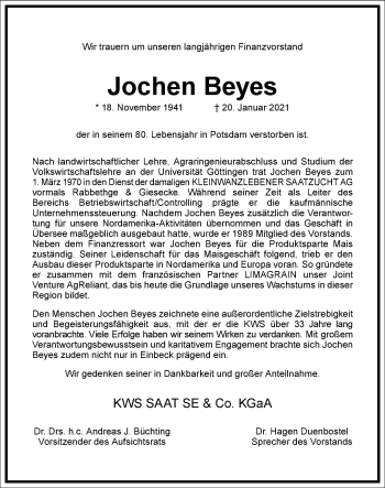 Traueranzeige von Jochen Beyes von Frankfurter Allgemeine Zeitung