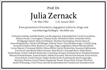 Traueranzeige von Julia Zernack von Frankfurter Allgemeine Zeitung