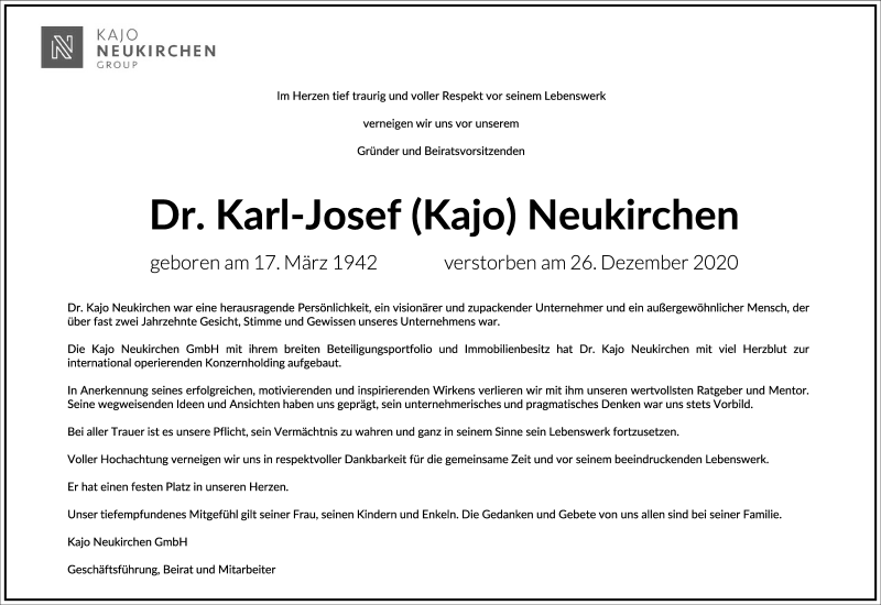  Traueranzeige für Karl-Josef  Neukirchen vom 02.01.2021 aus Frankfurter Allgemeine Zeitung