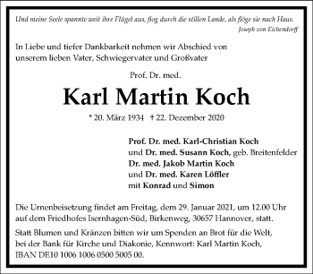 Traueranzeige von Karl Martin Koch von Frankfurter Allgemeine Zeitung