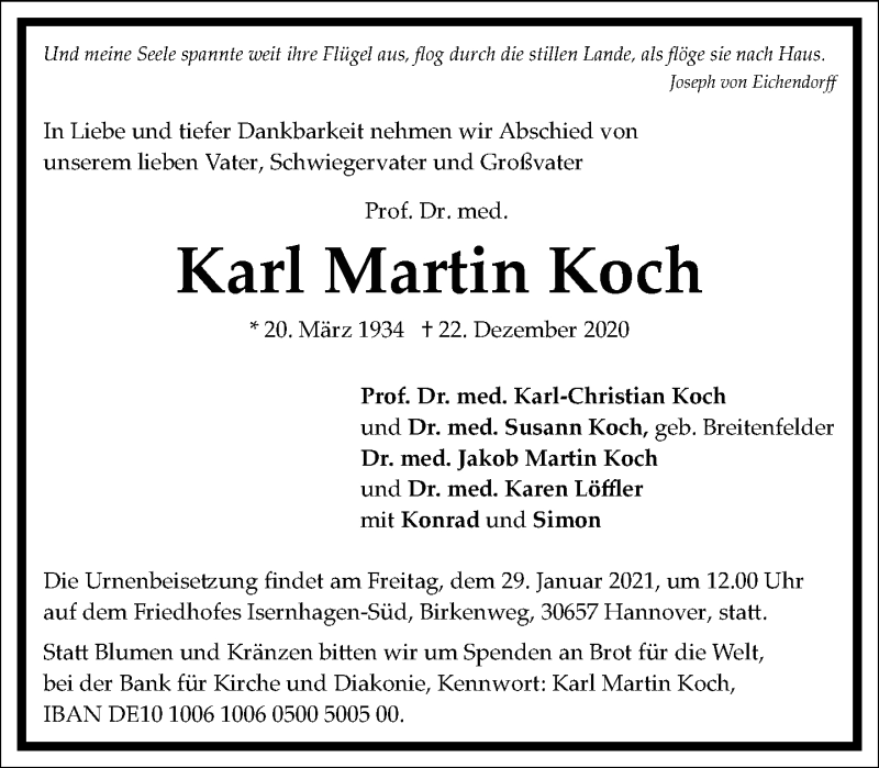  Traueranzeige für Karl Martin Koch vom 23.01.2021 aus Frankfurter Allgemeine Zeitung