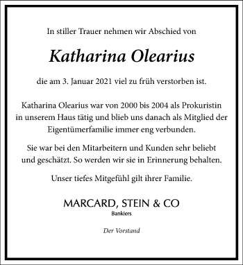 Traueranzeige von Katharina Olearius von Frankfurter Allgemeine Zeitung