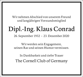 Traueranzeige von Klaus Conrad von Frankfurter Allgemeine Zeitung