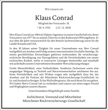 Traueranzeige von Klaus Conrad von Frankfurter Allgemeine Zeitung