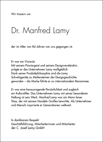 Traueranzeige von Manfred Lamy von Frankfurter Allgemeine Zeitung