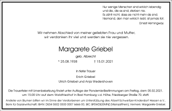 Traueranzeige von Margarete Griebel von Frankfurter Allgemeine Zeitung