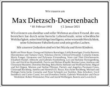 Traueranzeige von Max Dietzsch-Doertenbach von Frankfurter Allgemeine Zeitung