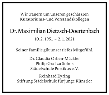 Traueranzeige von Maximilian Dietzsch-Doertenbach von Frankfurter Allgemeine Zeitung