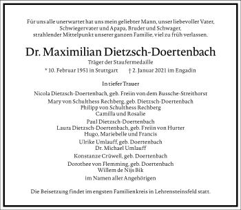 Traueranzeige von Maximilian Dietzsch-Doertenbach von Frankfurter Allgemeine Zeitung