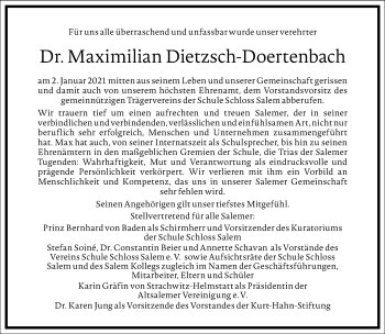 Traueranzeige von Maximilian Dietzsch-Doertenbach von Frankfurter Allgemeine Zeitung