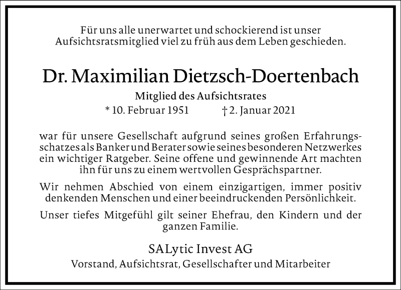  Traueranzeige für Maximilian Dietzsch-Doertenbach vom 09.01.2021 aus Frankfurter Allgemeine Zeitung
