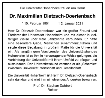 Traueranzeige von Maximilian Dietzsch-Doertenbach von Frankfurter Allgemeine Zeitung