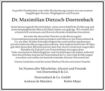 Traueranzeige von Maximilian Dietzsch-Doertenbach von Frankfurter Allgemeine Zeitung