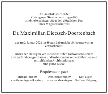 Traueranzeige von Maximilian Dietzsch-Doertenbach von Frankfurter Allgemeine Zeitung